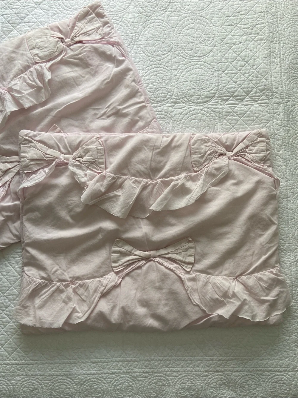 LoveShackFancy Pottery Barn Pale Pink Ruffle Bow Pillowcases Shams (Pair)
